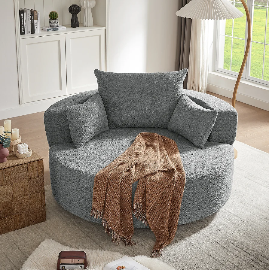 !@360 Swivel Modern Round Sofa Chair with 3 Removable Pillows Eco-Friendly & Waterproof for Living Room Home Office & Hotel
!@360 Swivel Modern Round Sofa Chair with 3 Removable Pillows Eco-Friendly & Waterproof for Living Room Home Office & Hotel