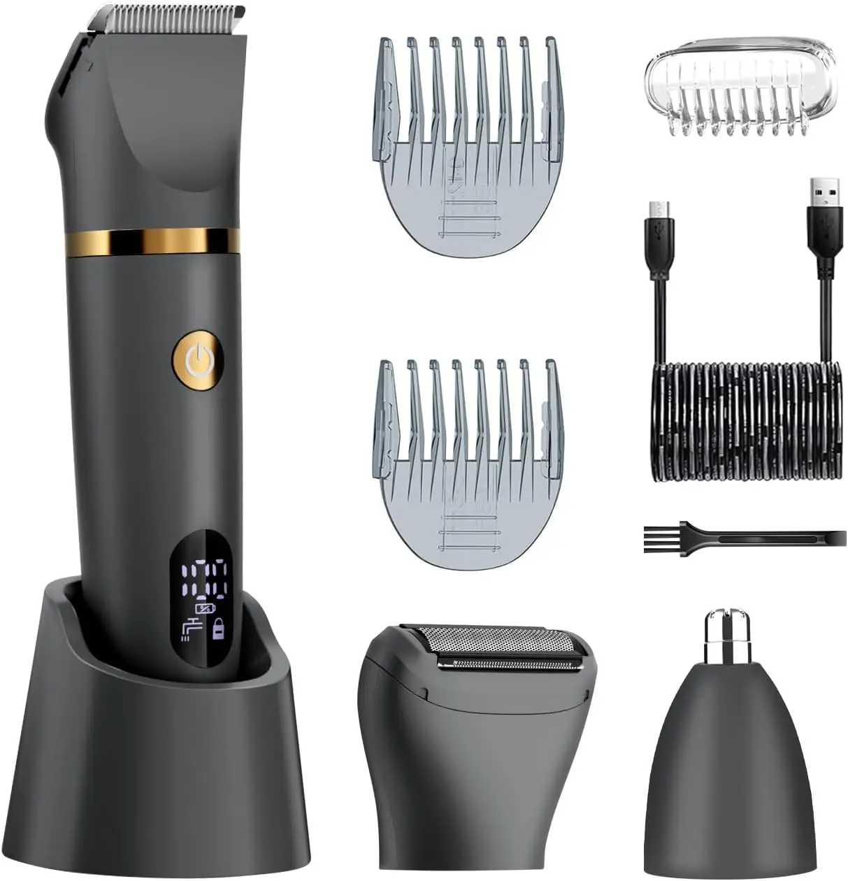 3-in-1 Body Hair Trimmer & Pubic Shaver, Titanium Blades, IPX7 Waterproof, LED Display, Wet/Dry Electric Razor
3-in-1 Body Hair Trimmer & Pubic Shaver, Titanium Blades, IPX7 Waterproof, LED Display, Wet/Dry Electric Razor
