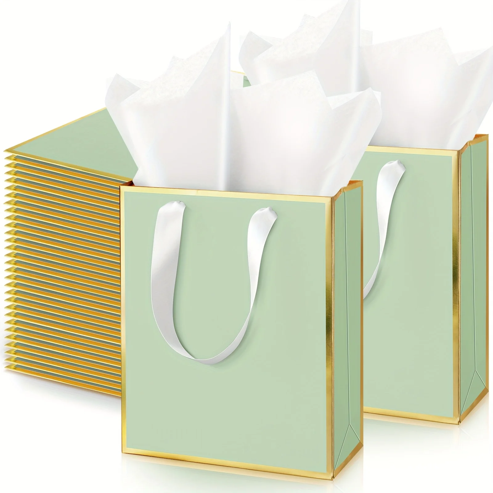 50pcs Pack Elegant Metallic Gift Bags with Sturdy Handles & Tissue Paper - Luxury Shiny Paper Wedding, Graduation, Birthday Favor Bags Suitable for Her Him, for Occasions (Sage Green)
50pcs Pack Elegant Metallic Gift Bags with Sturdy Handles & Tissue Paper - Luxury Shiny Paper Wedding, Graduation, Birthday Favor Bags Suitable for Her Him, for Occasions (Sage Green)