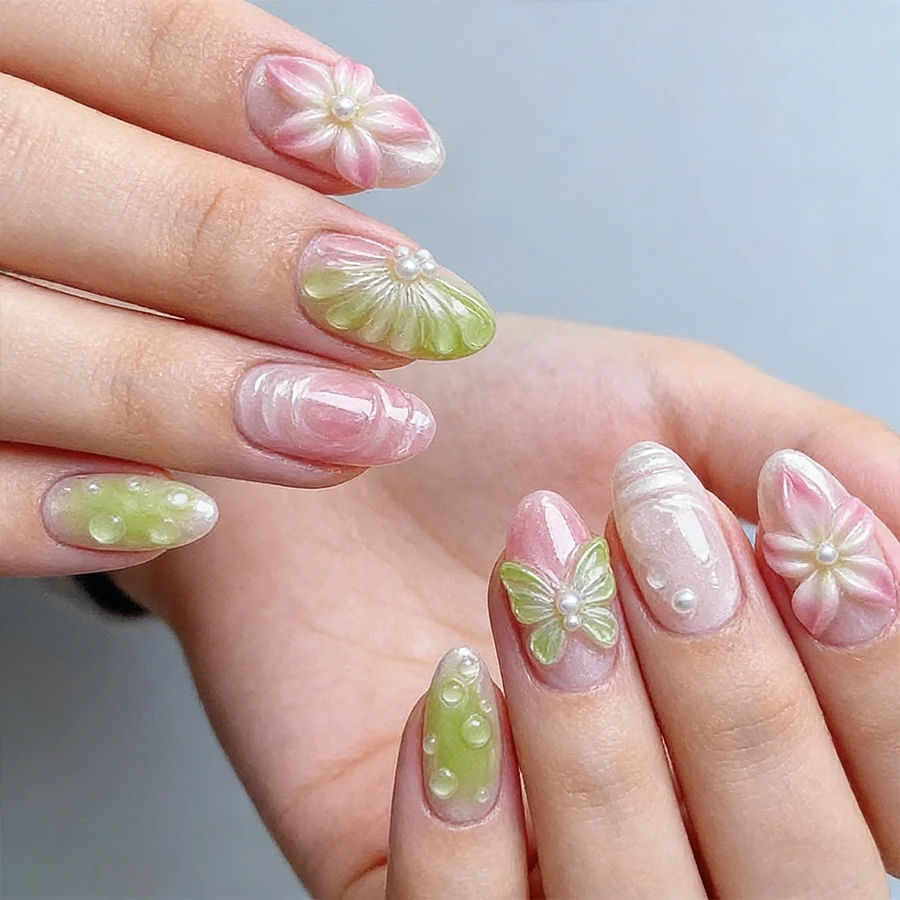 24Pcs 3D Handmade Pink Green Gradient Flower Pearl Press On Nails Reusable False Nails For Women Girls Daily Party Dating
24Pcs 3D Handmade Pink Green Gradient Flower Pearl Press On Nails Reusable False Nails For Women Girls Daily Party Dating