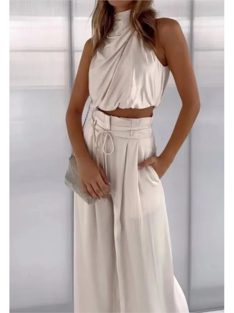 Casual Sleeveless Tops Wide Leg Pants Two-piece Set 2026 Summer Women's Fashion Sexy Simple Solid Color Lady Style Suit Female
Casual Sleeveless Tops Wide Leg Pants Two-piece Set 2026 Summer Women's Fashion Sexy Simple Solid Color Lady Style Suit Female
