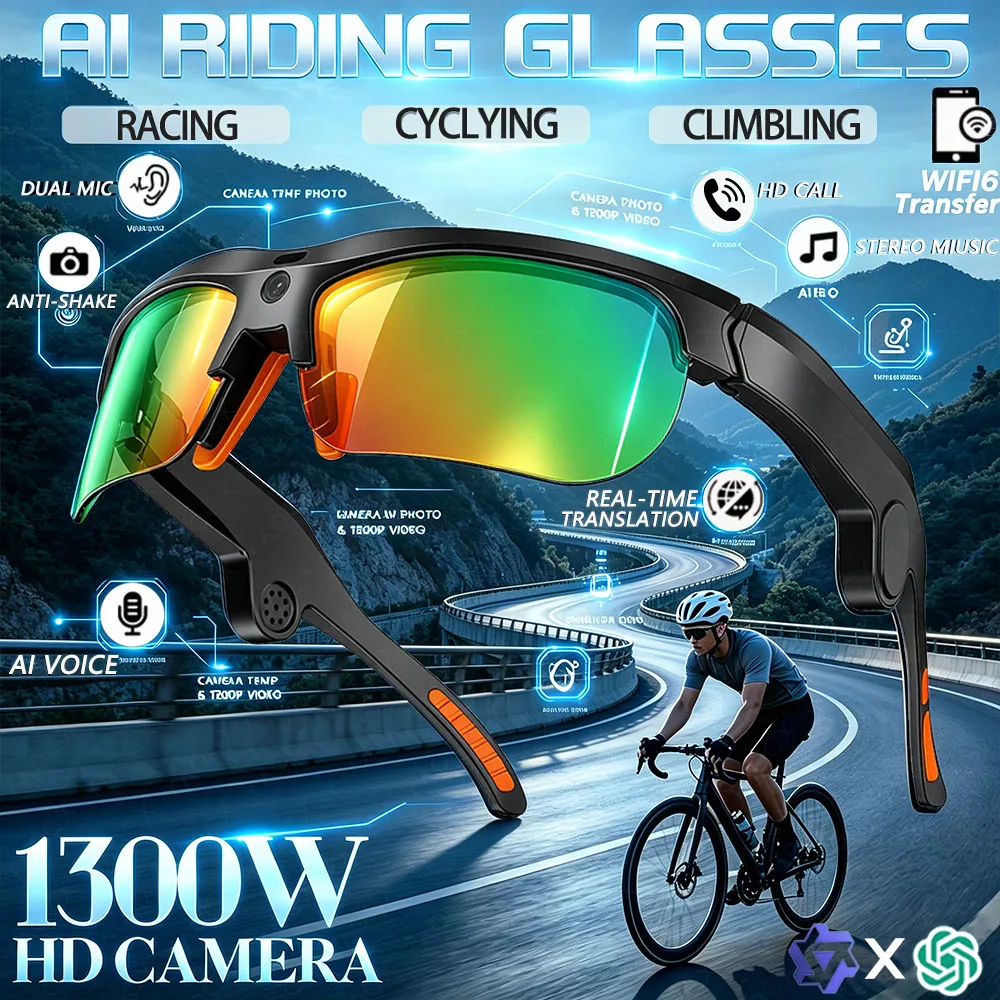 1300W HD Camera AI Smart Glasses Video Recording 360°Surround Sound Music BT Call Windproof Sports Sunglasses for Cycling Skiing
1300W HD Camera AI Smart Glasses Video Recording 360°Surround Sound Music BT Call Windproof Sports Sunglasses for Cycling Skiing