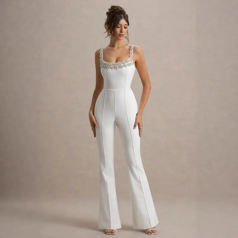 Elegant Women's White Formal Jumpsuit Luxury Square Neck Crystal Beaded Flare Pants Romper Wedding Guest Evening Party Bodysuit
Elegant Women's White Formal Jumpsuit Luxury Square Neck Crystal Beaded Flare Pants Romper Wedding Guest Evening Party Bodysuit