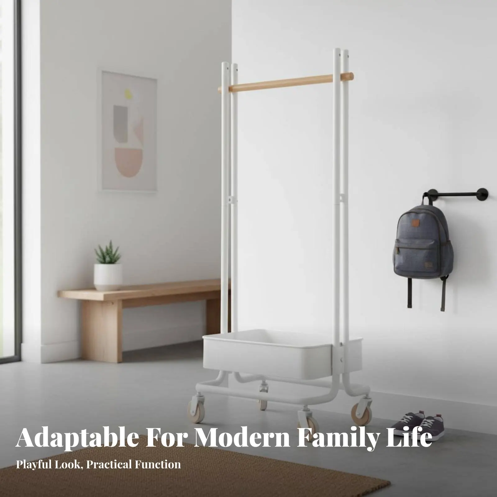 Rolling Clothes Valet with Container Minimalist Design Rolling Clothes Rail with Container Promotes Tidiness Quick Setup
Rolling Clothes Valet with Container Minimalist Design Rolling Clothes Rail with Container Promotes Tidiness Quick Setup