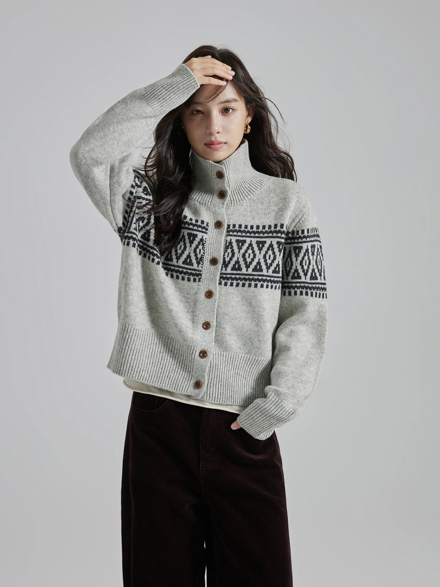 Supmwos Fair Isle Knitted Cardigan High Collar Women's Autumn Winter New Sle Loose Fit Long Sve Warm Thermal Outerwear
Supmwos Fair Isle Knitted Cardigan High Collar Women's Autumn Winter New Sle Loose Fit Long Sve Warm Thermal Outerwear