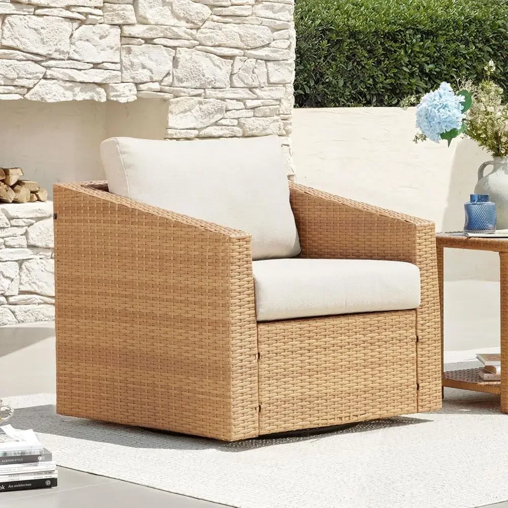 360° Swivel Rattan Outdoor Chair with Cushions, Suitable for Backyard, Poolside, or Garden, Beige Cushions and Brown Wicker
360° Swivel Rattan Outdoor Chair with Cushions, Suitable for Backyard, Poolside, or Garden, Beige Cushions and Brown Wicker