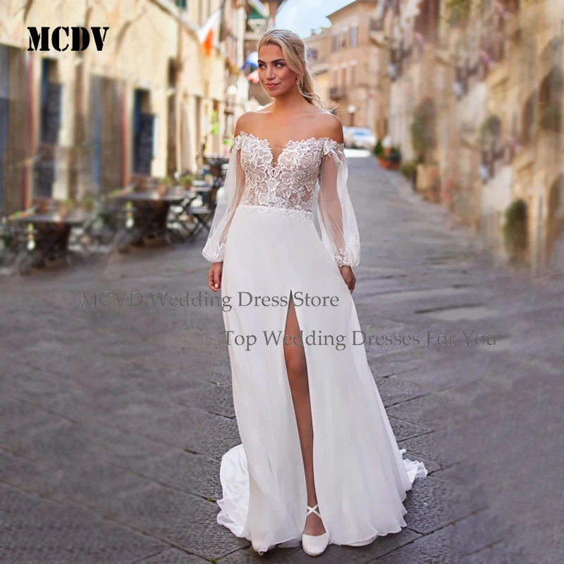 MCDV Custom 2026 Wedding Dresses Off Shoulder Lace Puff Long Sleeve Romantic Bridal Gown Elegant Brides Wedding Dress
MCDV Custom 2026 Wedding Dresses Off Shoulder Lace Puff Long Sleeve Romantic Bridal Gown Elegant Brides Wedding Dress