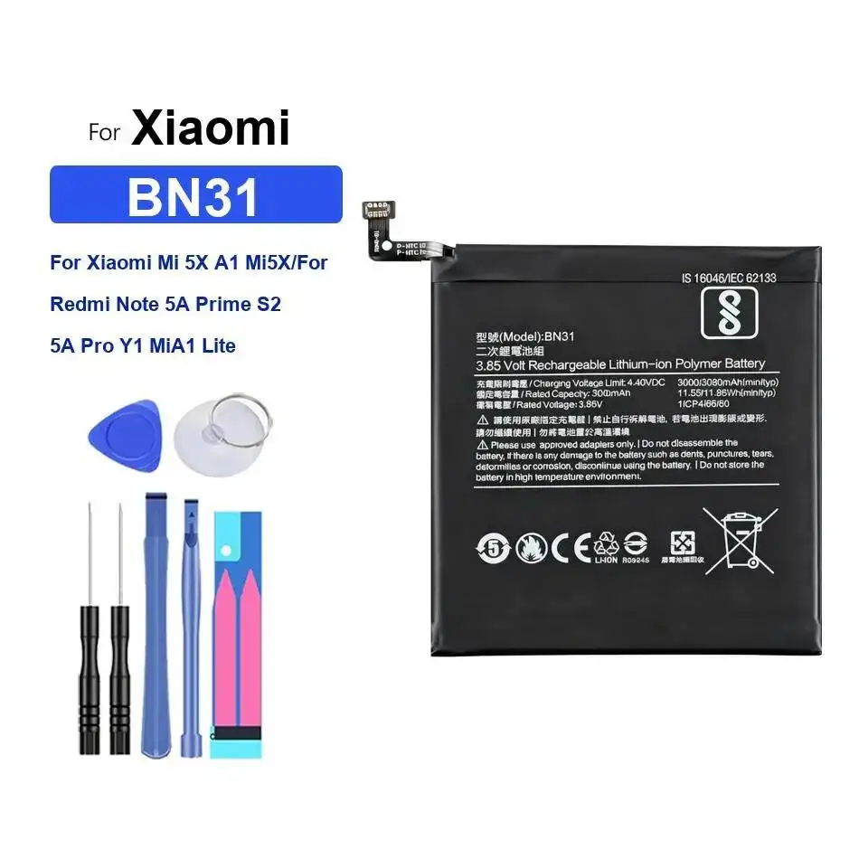 Mobile Phone Battery BN31 3080Mah For Xiaomi MI 5X A1 Mi5x Redmi Note 5A Prime S2 Pro Y1 Mia1 Lite
Mobile Phone Battery BN31 3080Mah For Xiaomi MI 5X A1 Mi5x Redmi Note 5A Prime S2 Pro Y1 Mia1 Lite
