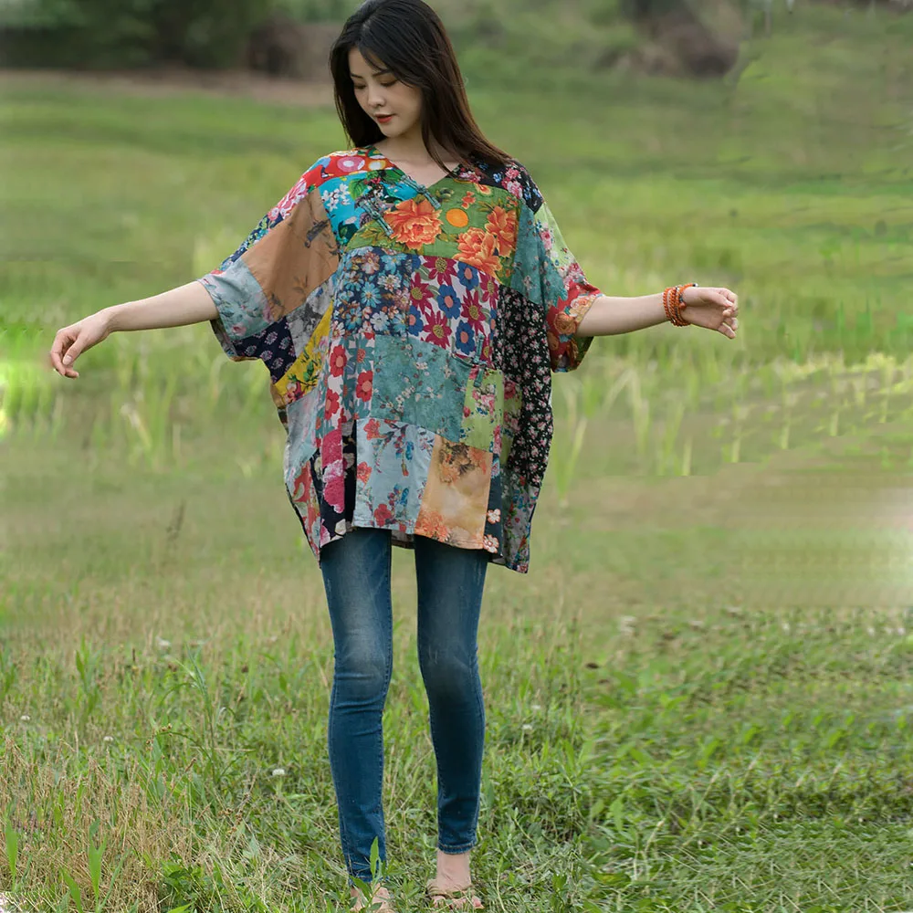 Women's Cotton Linen Bohemian Short-Sleeved Shirt Loose Casual Jumper Vintage Patchwork Loose Top t National Style Print Summer
Women's Cotton Linen Bohemian Short-Sleeved Shirt Loose Casual Jumper Vintage Patchwork Loose Top t National Style Print Summer