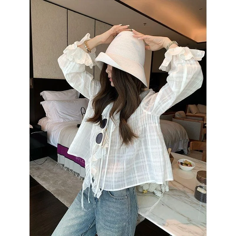Lace Trim Sun Protection White Shirt Women's Loose Short Sleeve Long Sleeve Unique Beautiful Early Spring Top Korean Style
Lace Trim Sun Protection White Shirt Women's Loose Short Sleeve Long Sleeve Unique Beautiful Early Spring Top Korean Style