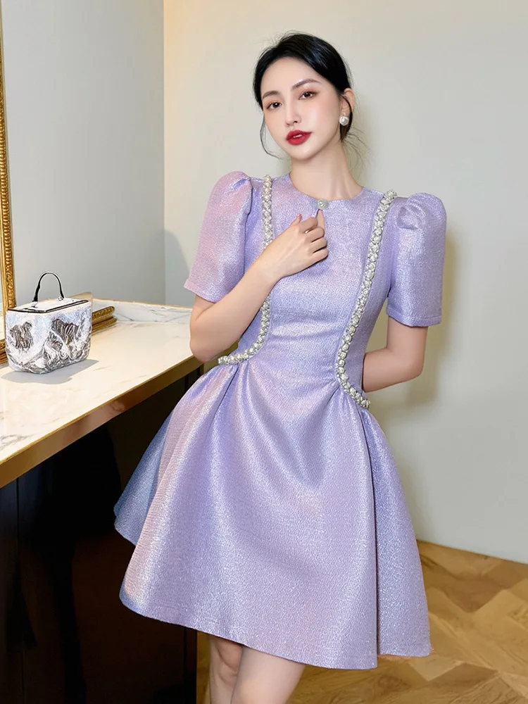 Coigarsam New Office Lady Solid Puff Sleeve Embroidered Flares Zipper O-Neck High Waist Purple Dresses
Coigarsam New Office Lady Solid Puff Sleeve Embroidered Flares Zipper O-Neck High Waist Purple Dresses