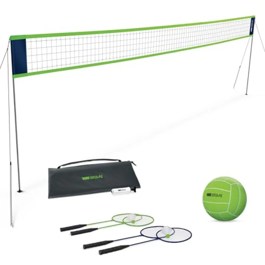 Backyard beach park camping volleyball badminton combo set: adjustable net system with poles racquets shuttlecocks pump; durabl
Backyard beach park camping volleyball badminton combo set: adjustable net system with poles racquets shuttlecocks pump; durabl