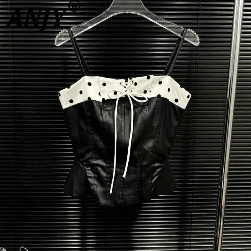 ANJY Summer New Women Stylish Polka Dot Patchwork Leather Camisole Contrast Color Slim Lace-Up Zipper Sexy Chic Tank Top A23085
ANJY Summer New Women Stylish Polka Dot Patchwork Leather Camisole Contrast Color Slim Lace-Up Zipper Sexy Chic Tank Top A23085