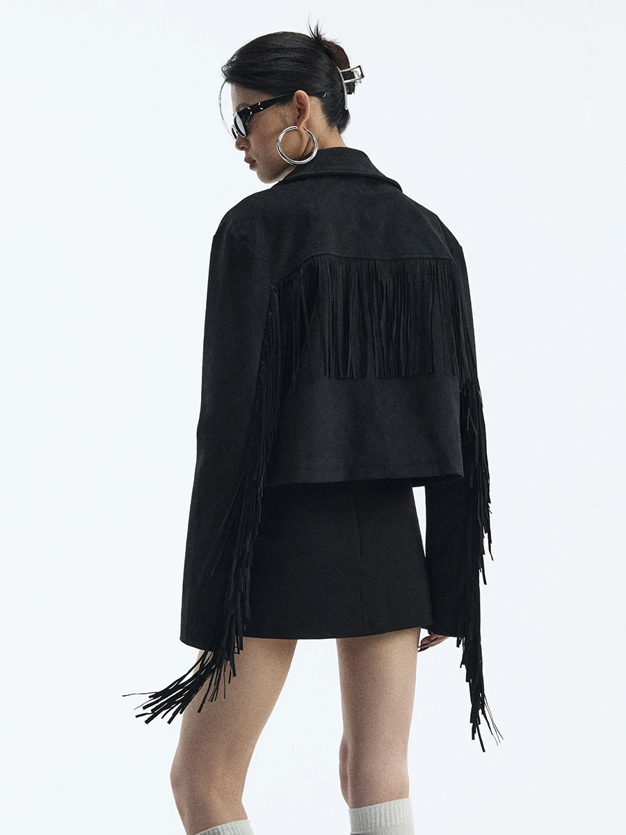 Ретро-куртка в стиле хиппи с отложным воротником, молнией и бахромой, из замши, женская зимняя верхняя одежда, дизайнерская, из полиэстера, с длинными рукавами
Ретро-куртка в стиле хиппи с отложным воротником, молнией и бахромой, из замши, женская зимняя верхняя одежда, дизайнерская, из полиэстера, с длинными рукавами