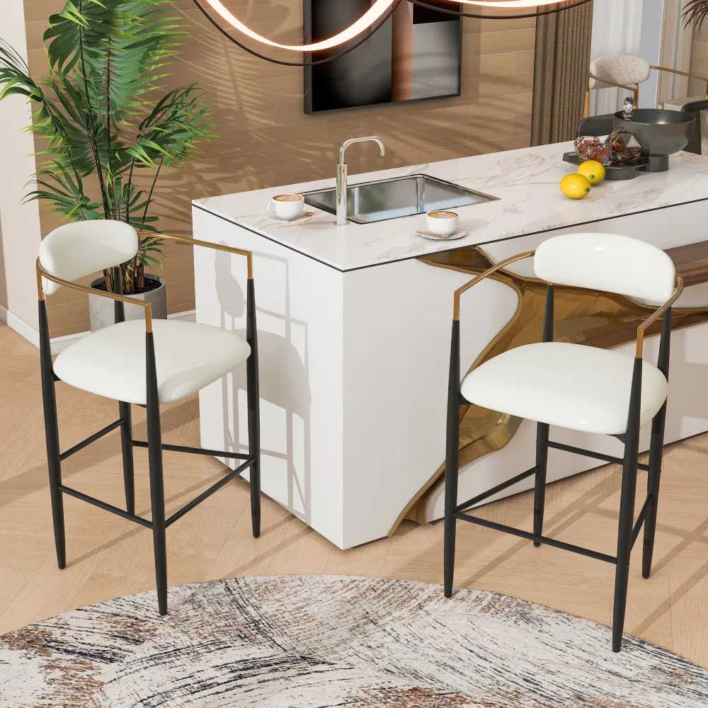 Set of 2 Upholstered Backed Barstools: Beige PU, Black Iron Legs,260LBS for Kitchen Island
Set of 2 Upholstered Backed Barstools: Beige PU, Black Iron Legs,260LBS for Kitchen Island