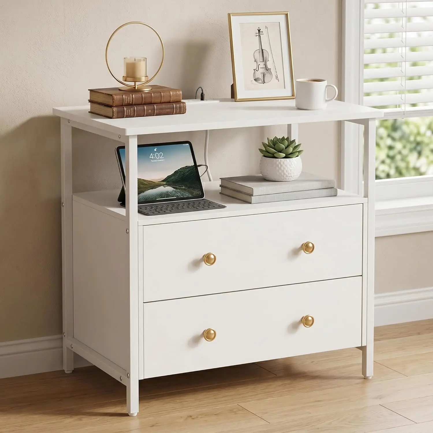 27in Wide Nightstand with Charging Station 2 Drawers Open Shelf Modern Wood Bedroom Living Room, Customized
27in Wide Nightstand with Charging Station 2 Drawers Open Shelf Modern Wood Bedroom Living Room, Customized