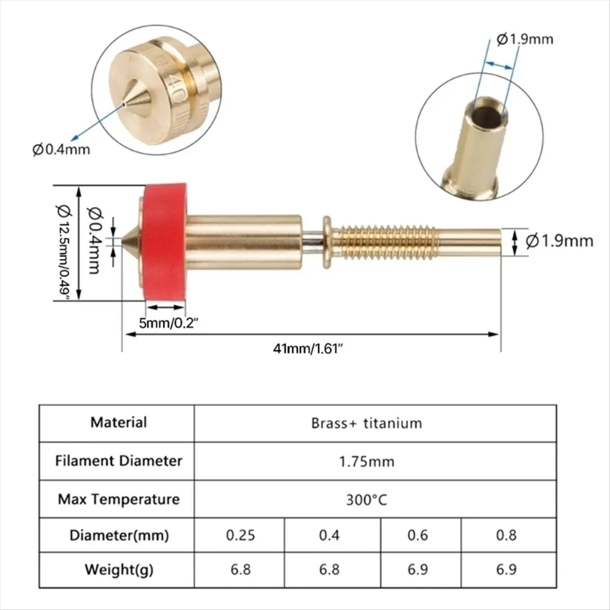 T69C! For Revo Hotend Extruder 3D Printer Integrated Nozzles Brass Nozzle 0.4mm
T69C! For Revo Hotend Extruder 3D Printer Integrated Nozzles Brass Nozzle 0.4mm