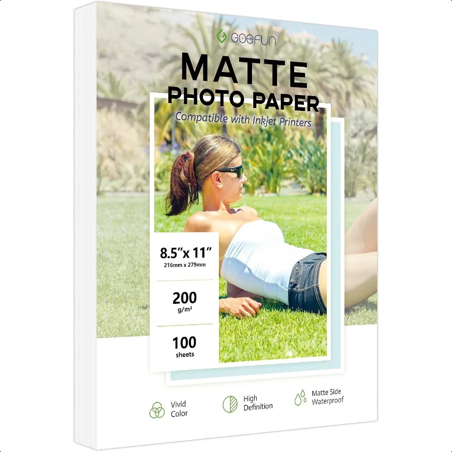 100 Sheets Matte Photo Paper 8.5x11 200GSM 54LB Inkjet Printer Paper for Dye Ink and Pigment Ink
100 Sheets Matte Photo Paper 8.5x11 200GSM 54LB Inkjet Printer Paper for Dye Ink and Pigment Ink