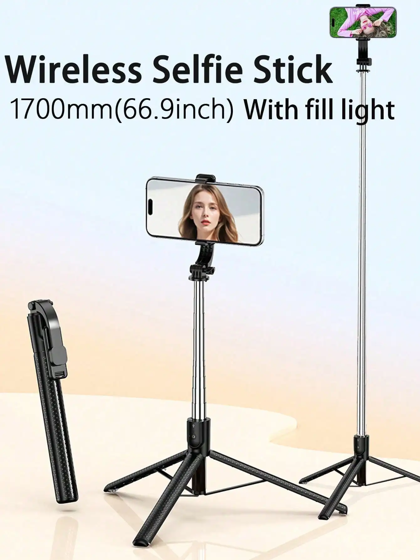 67" Selfie Stick With Reinforced Tripod, Multi-Functional Extendable Portable Phone Tripod With Remote Control And Fill Light, Compatible With IPhone 14 Pro Max/13/12/11 And Android Smartphones, Ideal For Travel, Vlogging, Video And Photo Shooting, Perfec
67" Selfie Stick With Reinforced Tripod, Multi-Functional Extendable Portable Phone Tripod With Remote Control And Fill Light, Compatible With IPhone 14 Pro Max/13/12/11 And Android Smartphones, Ideal For Travel, Vlogging, Video And Photo Shooting, Perfec
