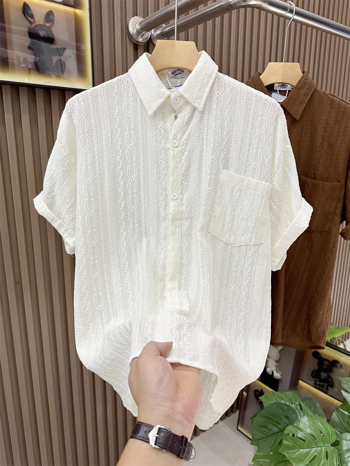 Men's Fashionable Casual Short Sleeve Shirt Hollow out Design Breathable Summer New Arrival Polyester Fiber Loose Fit Shirt
Men's Fashionable Casual Short Sleeve Shirt Hollow out Design Breathable Summer New Arrival Polyester Fiber Loose Fit Shirt