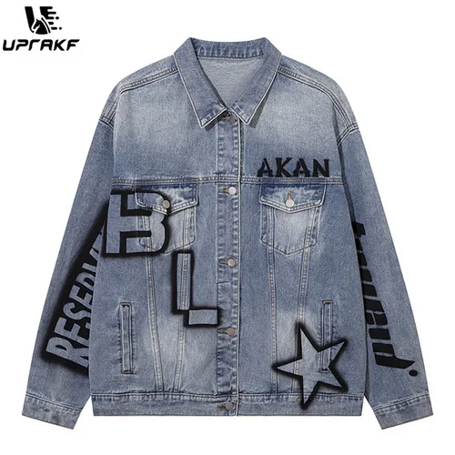 UPRAKF Big Letter Washed Denim Jacket Retro Blue Baggy Jeans Coat Casual Outwear Tops High Street Fashion
UPRAKF Big Letter Washed Denim Jacket Retro Blue Baggy Jeans Coat Casual Outwear Tops High Street Fashion