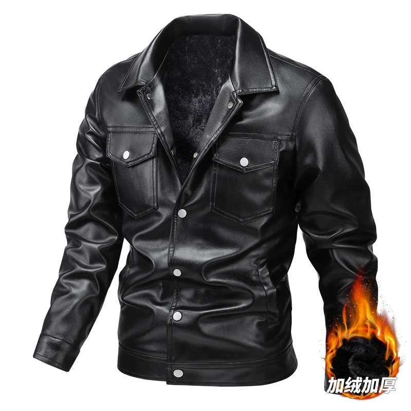 New Leather Jacket Men's Single Breasted Lapel Thick Velvet Motorcycle Leather Jacket Handsome Fashionable Men's Leather Jacket
New Leather Jacket Men's Single Breasted Lapel Thick Velvet Motorcycle Leather Jacket Handsome Fashionable Men's Leather Jacket