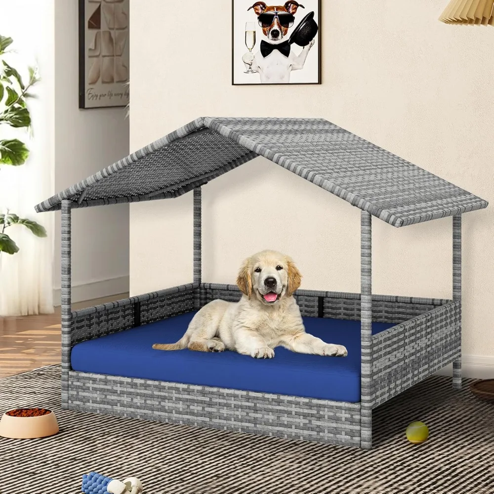 Large Wicker Dog House with Cushion Outdoor Indoor Rattan Doghouse Elevated Raised Dog Bed with Canopy Water Unaffected
Large Wicker Dog House with Cushion Outdoor Indoor Rattan Doghouse Elevated Raised Dog Bed with Canopy Water Unaffected