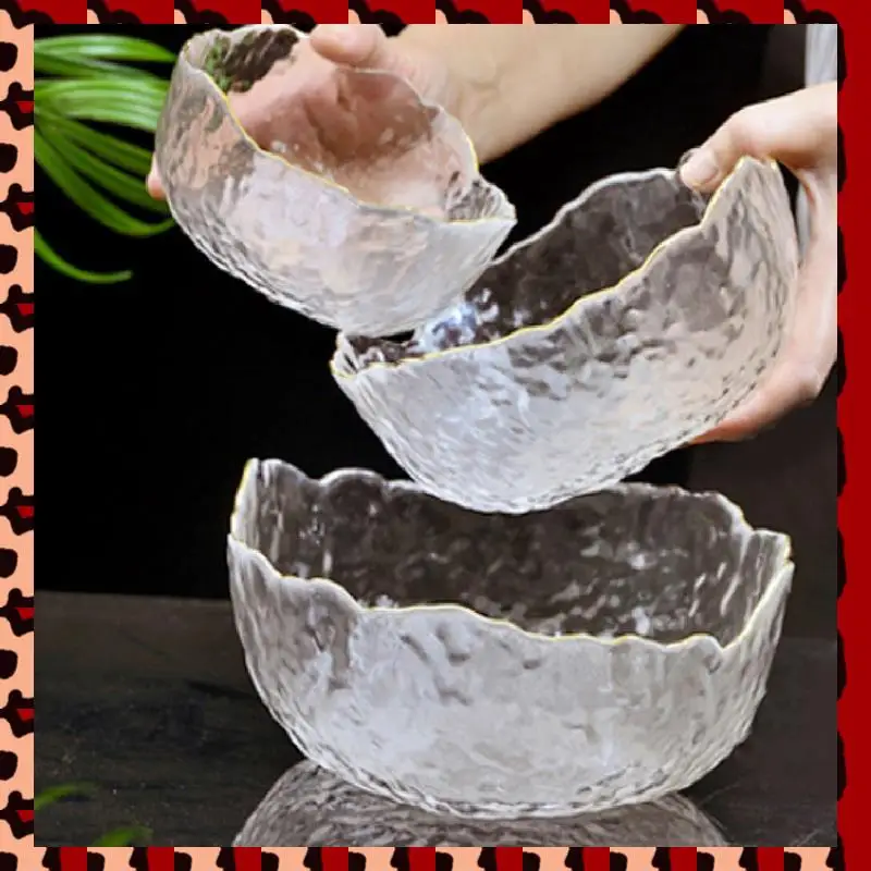 A72P Transparent Glass Salad Fruit Bowl Irregular Soup Glass Bowl With Gold Inlay Edge
A72P Transparent Glass Salad Fruit Bowl Irregular Soup Glass Bowl With Gold Inlay Edge