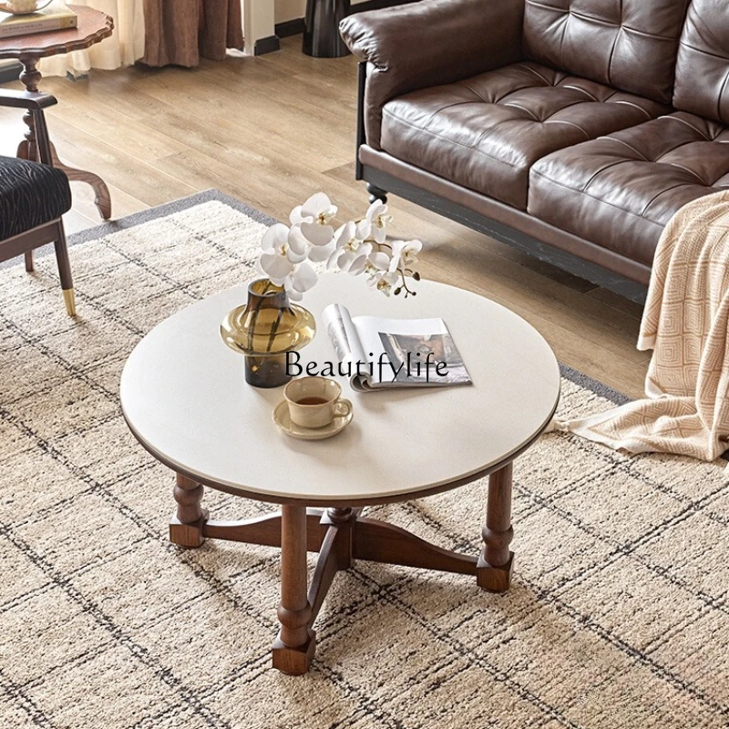 French retro rock slab solid wood round coffee table living room home medieval multi-functional tea table
French retro rock slab solid wood round coffee table living room home medieval multi-functional tea table