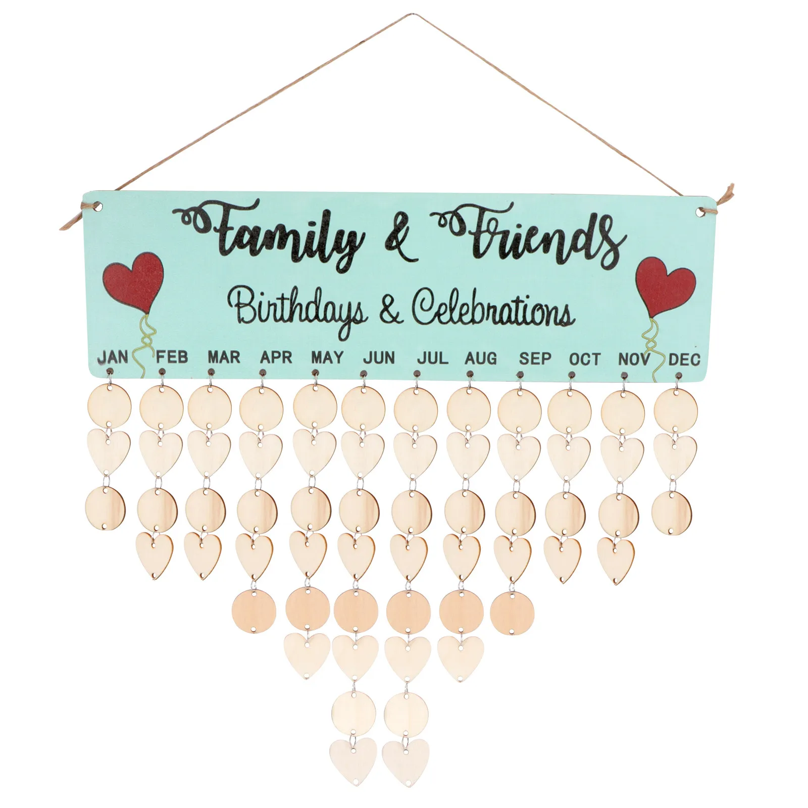 1Set Wooden Block Calendar Hanging Kit 50 Round 50 Heart Wood Pieces Birthday Anniversary Reminder for Family Friends Festivals
1Set Wooden Block Calendar Hanging Kit 50 Round 50 Heart Wood Pieces Birthday Anniversary Reminder for Family Friends Festivals