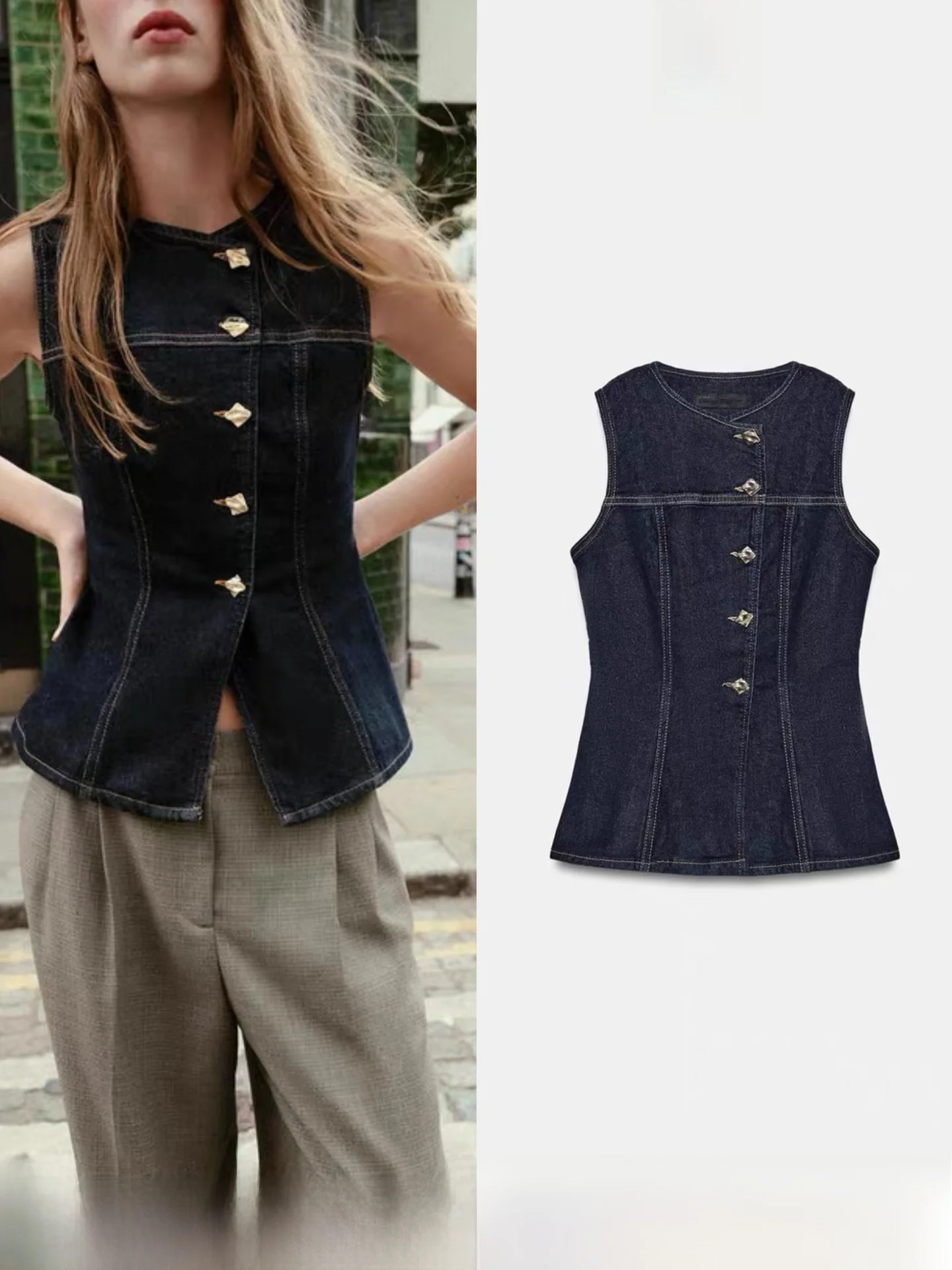 Fashionable Casual round Neck Denim Slim Fit Sleeveless Vest Top Women's Summer New Style H-Shape Backless Outerwear
Fashionable Casual round Neck Denim Slim Fit Sleeveless Vest Top Women's Summer New Style H-Shape Backless Outerwear
