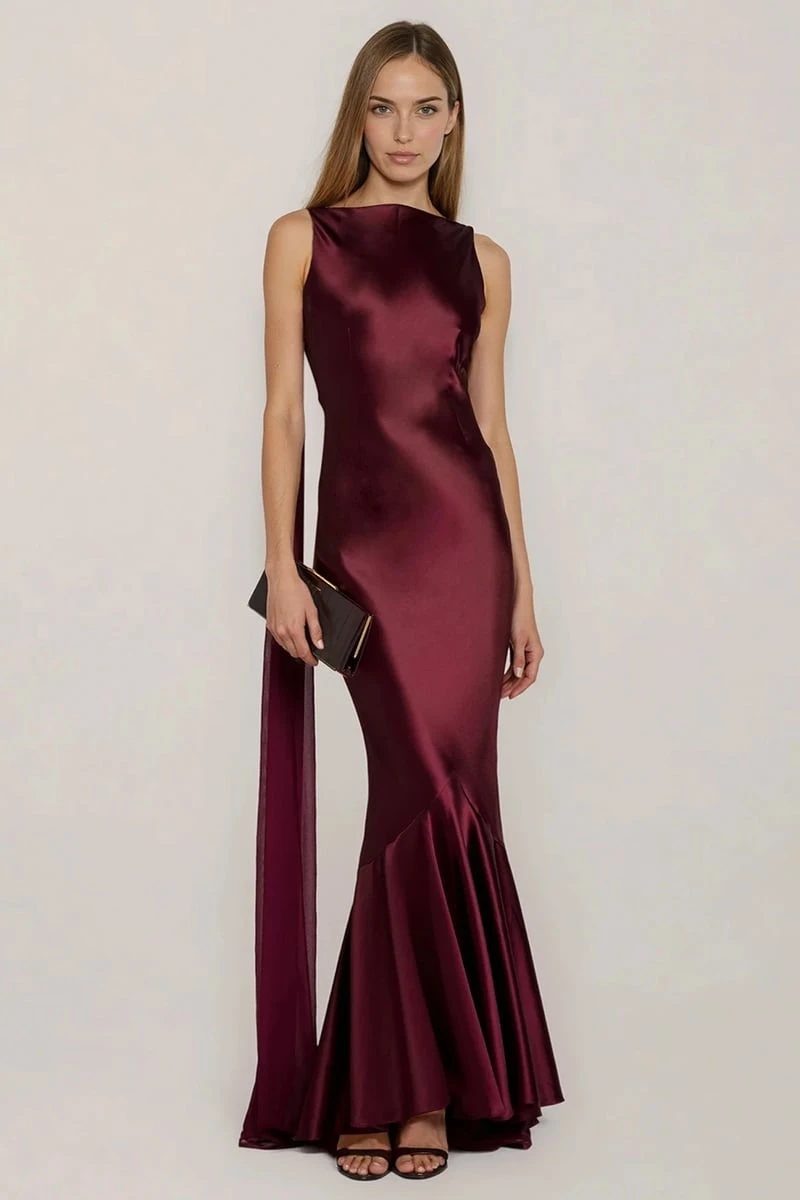 Burgundy Mermaid Women's Evening Gown Boat Neck Evening Dress For Wedding Sleeveless Long Backless Sleeveless Formal Dress
Burgundy Mermaid Women's Evening Gown Boat Neck Evening Dress For Wedding Sleeveless Long Backless Sleeveless Formal Dress