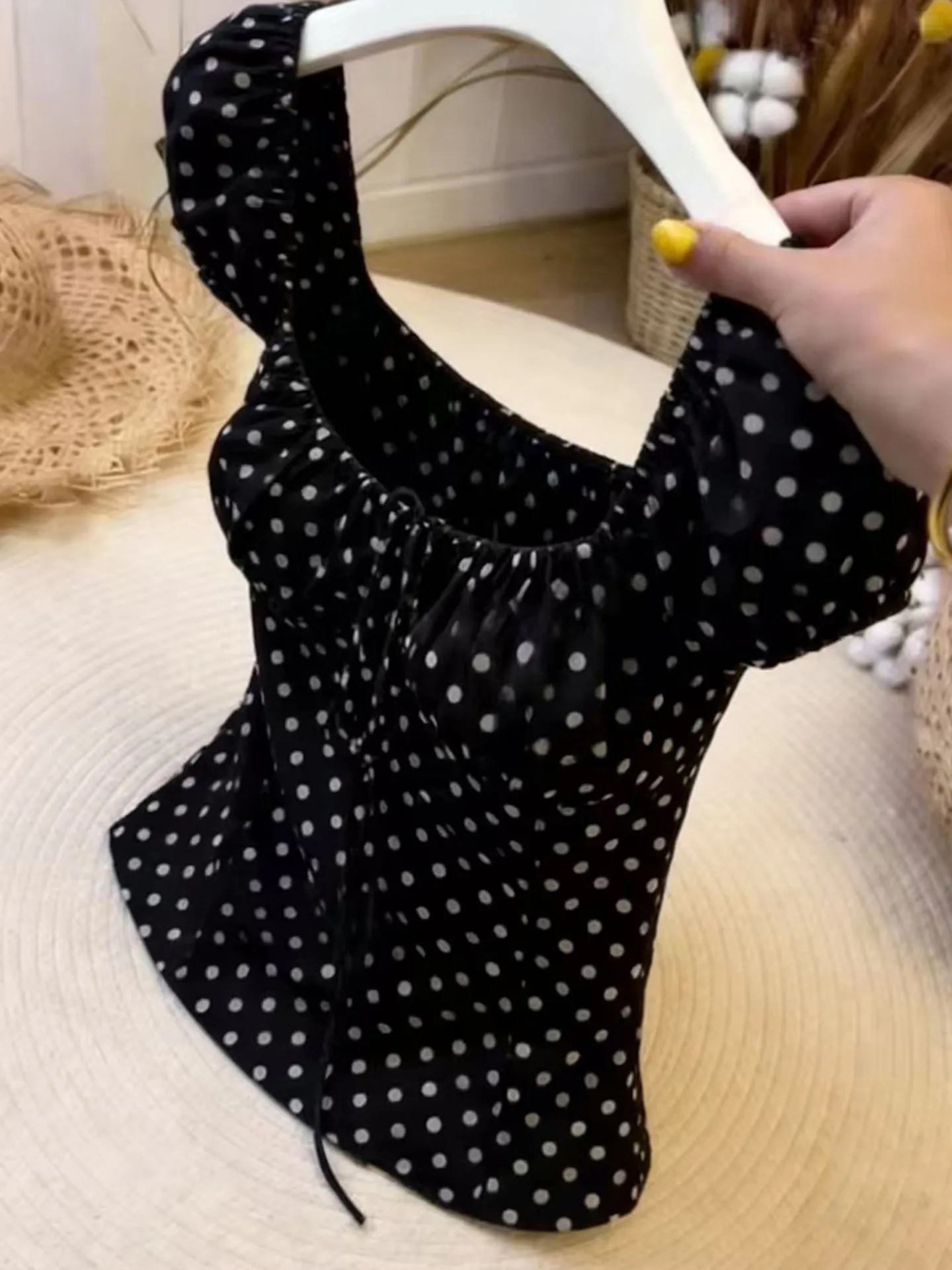 Fashionable Polka Dot Short Sleeve Women's Shirt Korean Style Slim Fit Summer Design Sensation Small Top by Silken
Fashionable Polka Dot Short Sleeve Women's Shirt Korean Style Slim Fit Summer Design Sensation Small Top by Silken
