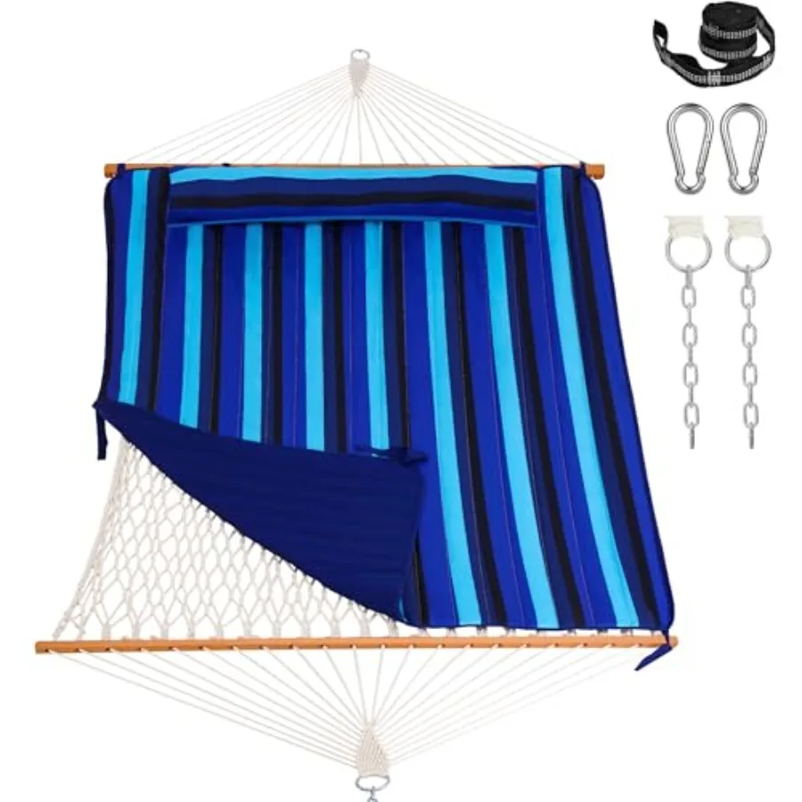 Outdoor rope hammock with pad, spreader bar, carabiners, tree straps, chainsnavy blue stripes, 450 lb capacity
Outdoor rope hammock with pad, spreader bar, carabiners, tree straps, chainsnavy blue stripes, 450 lb capacity