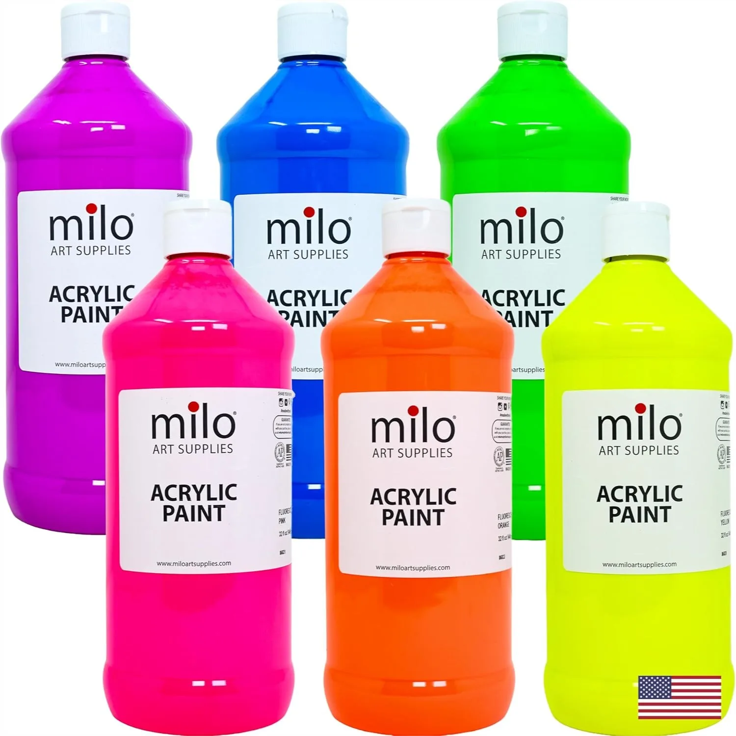 Fluorescent Acrylic Paint Set 6 Colors 32 oz Bottles Neon Acrylics for Artists Glows under Black Light
Fluorescent Acrylic Paint Set 6 Colors 32 oz Bottles Neon Acrylics for Artists Glows under Black Light