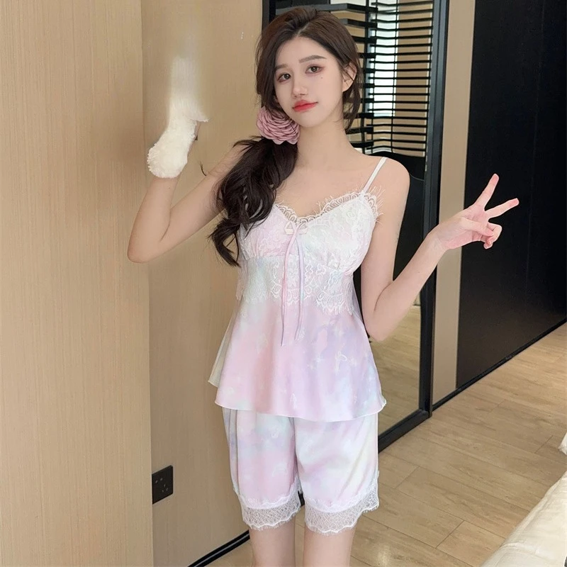 Summer Women Pajamas Set Chemise Sleepwear Sexy Lace Strap Top&Shorts Sleep Suit Lingerie Nightwear Satin Home Wear Pijamas
Summer Women Pajamas Set Chemise Sleepwear Sexy Lace Strap Top&Shorts Sleep Suit Lingerie Nightwear Satin Home Wear Pijamas