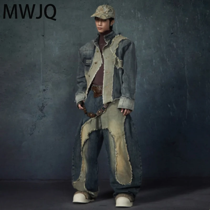 MWJQ Джинсовые комплекты с тяжелыми сращенными краями High Street, деконструктивная куртка с воротником-стойкой, нишевый дизайн, мужские джинсы Machete 010427
MWJQ Джинсовые комплекты с тяжелыми сращенными краями High Street, деконструктивная куртка с воротником-стойкой, нишевый дизайн, мужские джинсы Machete 010427
