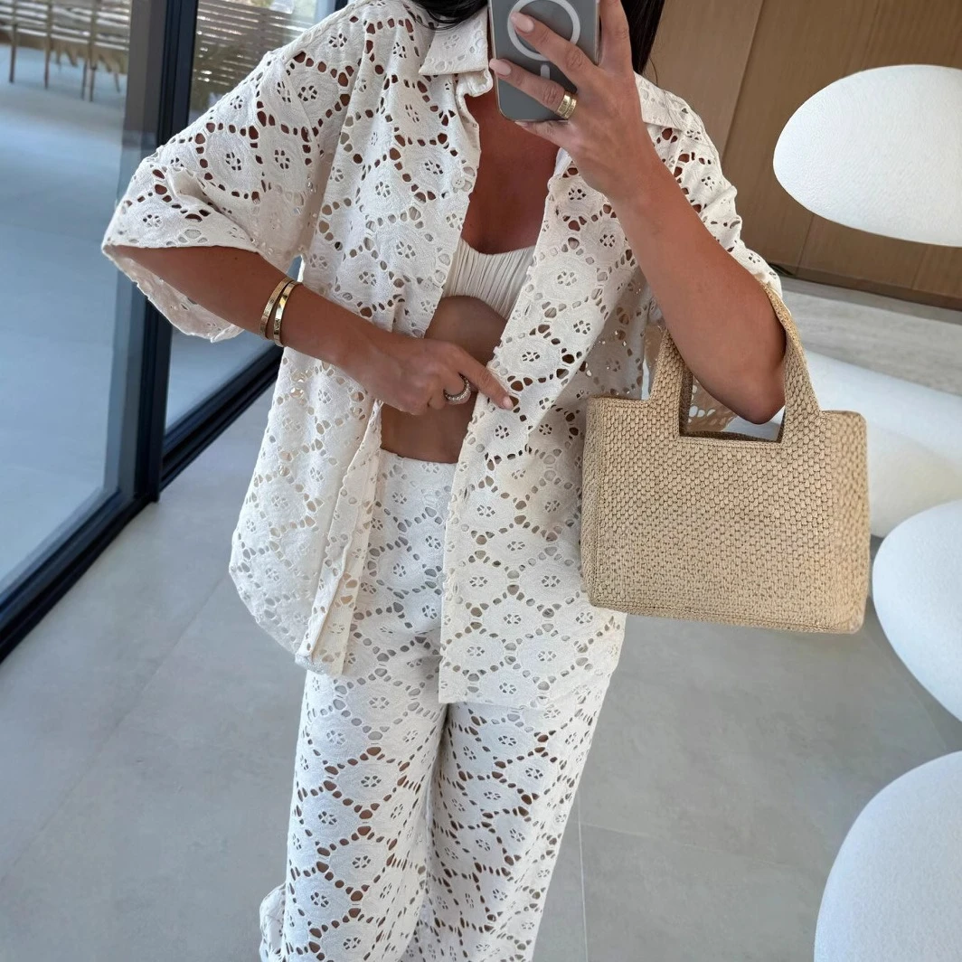 2025 Summer Women's New Versatile and Explosive Casual Lace Cardigan and Pants Set
2025 Summer Women's New Versatile and Explosive Casual Lace Cardigan and Pants Set