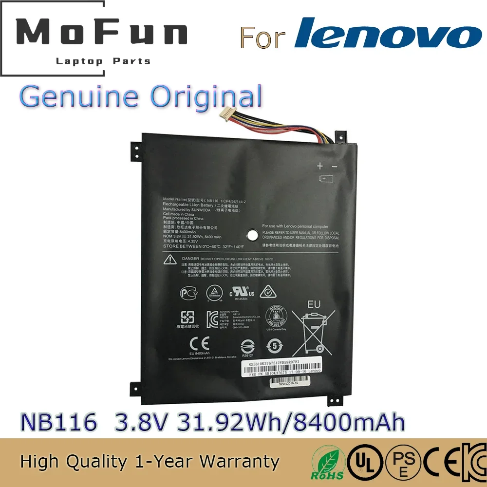 Brand New Original NB116 0813001 3.8V 31.56Wh Laptop Battery for Lenovo IdeaPad 100S 100S-11IBY(80R2002HGE) 5B10K37675
Brand New Original NB116 0813001 3.8V 31.56Wh Laptop Battery for Lenovo IdeaPad 100S 100S-11IBY(80R2002HGE) 5B10K37675