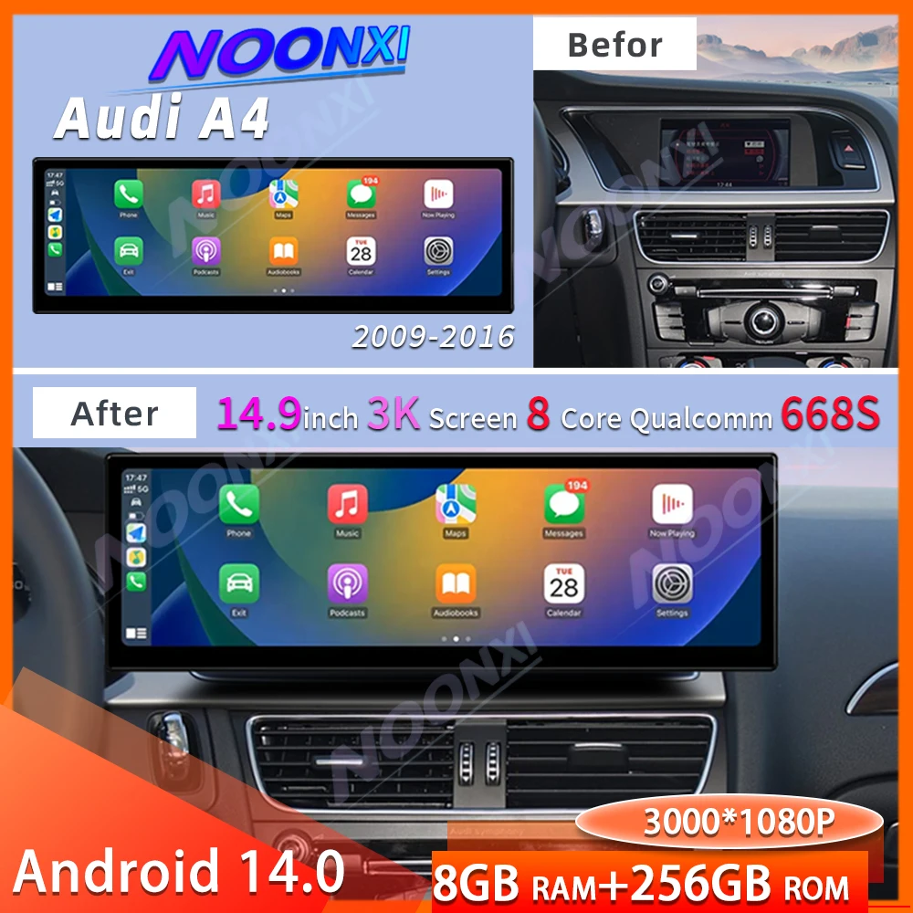 14.9 Android 14 Wireless Carplay Multimedia Stereo For Audi A4 A5 Q5 B8 2009-2016 IPS WIFI 4G BT Touch Screen GPS Navi Receiver
14.9 Android 14 Wireless Carplay Multimedia Stereo For Audi A4 A5 Q5 B8 2009-2016 IPS WIFI 4G BT Touch Screen GPS Navi Receiver