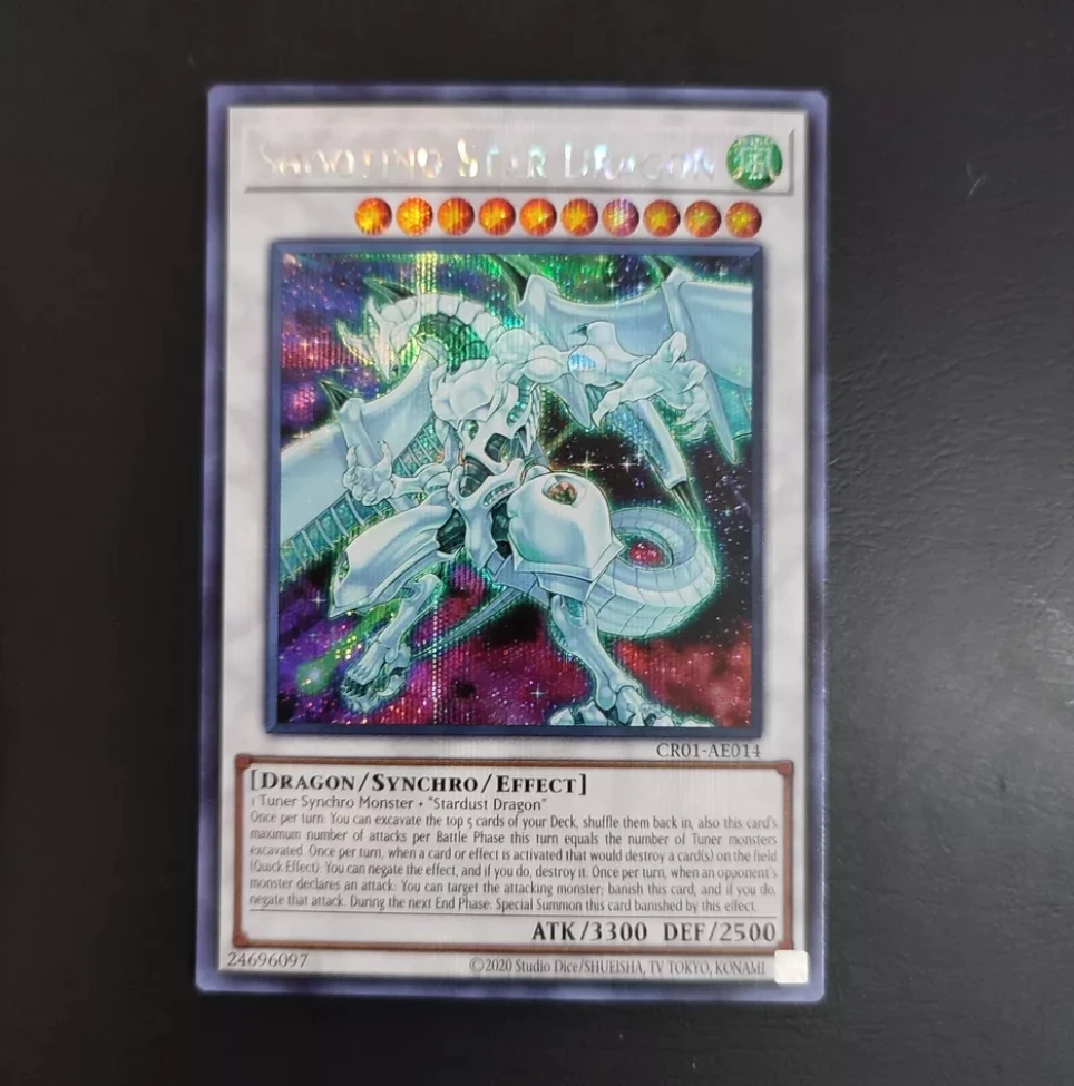 Yugioh KONAMI Duel Monsters CR01-AE014 Shooting Star Dragon Secret Rare Asian English Collection Mint Card
Yugioh KONAMI Duel Monsters CR01-AE014 Shooting Star Dragon Secret Rare Asian English Collection Mint Card