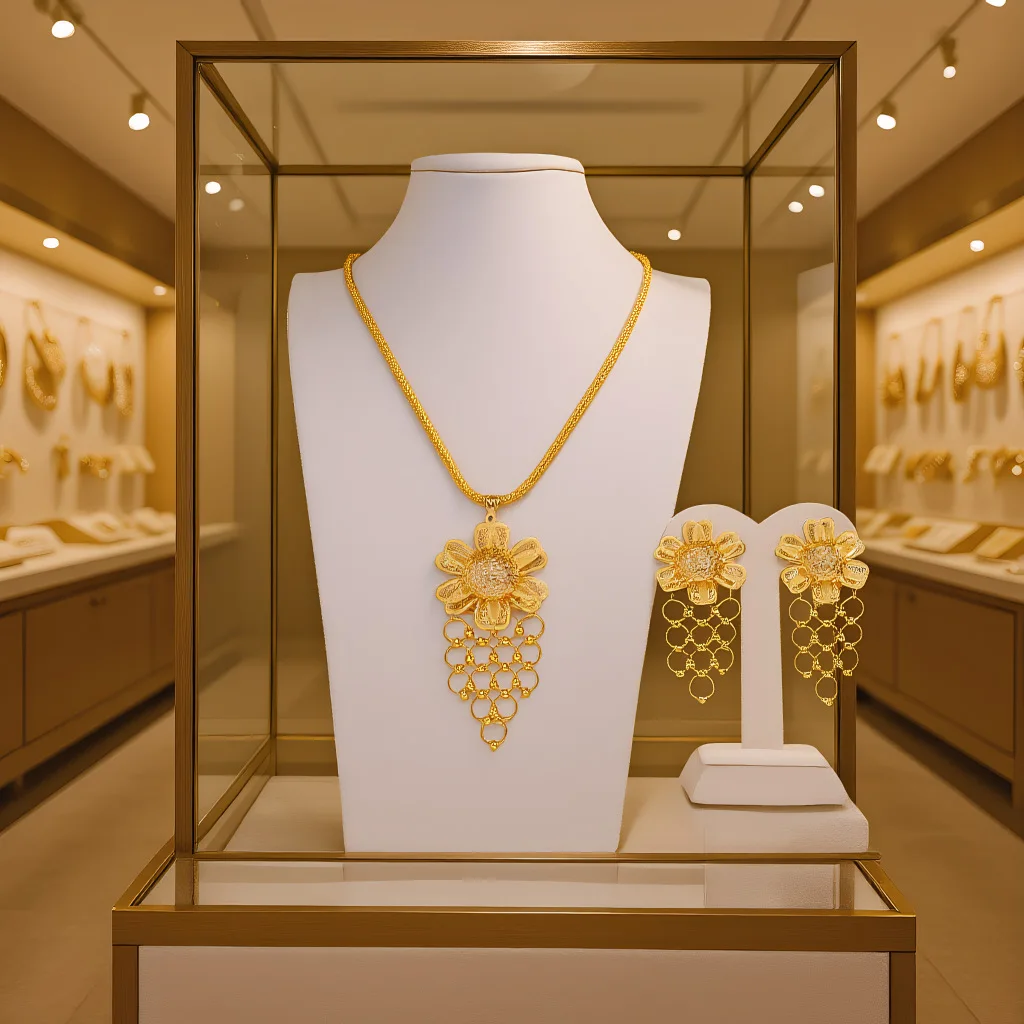 Luxury 24K 9999 Pure Gold real gold Dubai Flower Necklace Earrings Two-piece Women's Necklace Earrings
Luxury 24K 9999 Pure Gold real gold Dubai Flower Necklace Earrings Two-piece Women's Necklace Earrings