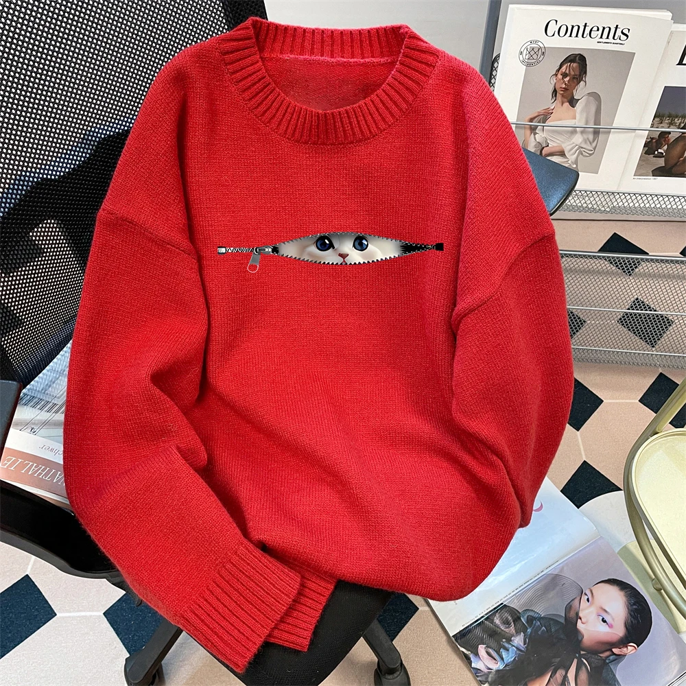 Cute Cat Red Sweater Women's Spring Autumn Thick Warm Soft Knitted Pullover Top Fashion Female O-Neck Long Sleeve Sweaters
Cute Cat Red Sweater Women's Spring Autumn Thick Warm Soft Knitted Pullover Top Fashion Female O-Neck Long Sleeve Sweaters