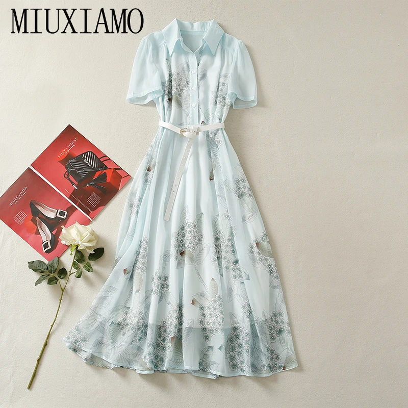 MIUXIMAO 2022 High Quality Spring&Summer Elegant Dress Long Sleeve Lapel Print Belt Fashion Casual Long Dress Women Vestides
MIUXIMAO 2022 High Quality Spring&Summer Elegant Dress Long Sleeve Lapel Print Belt Fashion Casual Long Dress Women Vestides