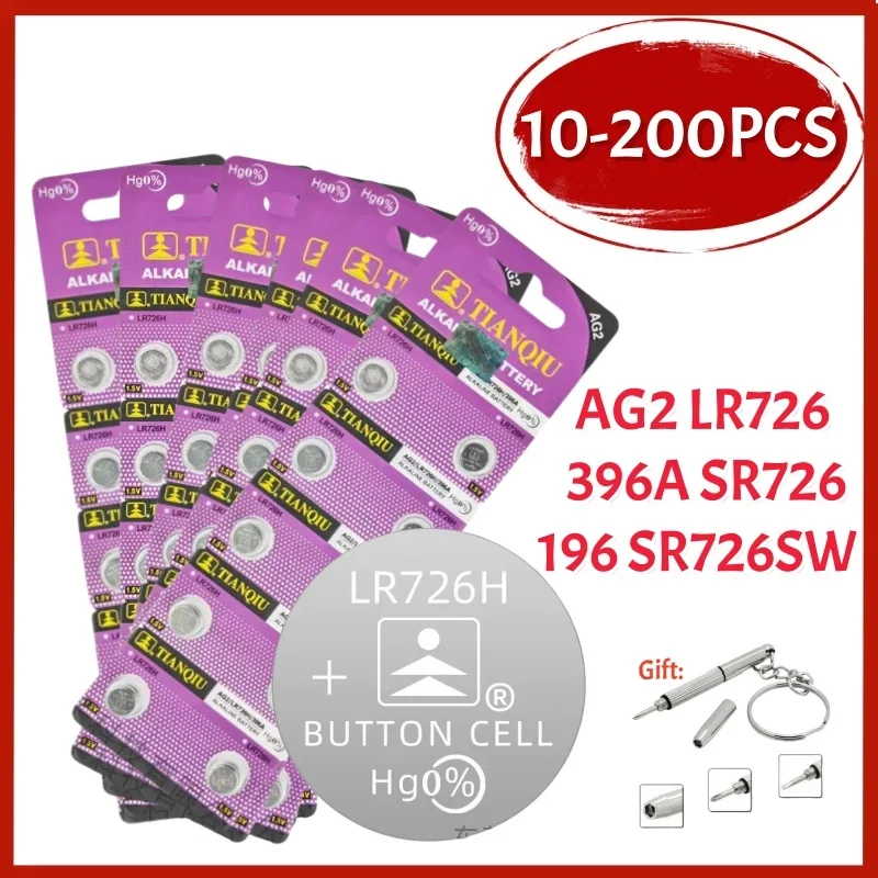 10-200PCS AG2 LR726 397 396A SR726 196 SR726SW CX59 LR59 SR59 396 1.55V Button Battery For Watch Toys Remote Cell Coin Batteries
10-200PCS AG2 LR726 397 396A SR726 196 SR726SW CX59 LR59 SR59 396 1.55V Button Battery For Watch Toys Remote Cell Coin Batteries