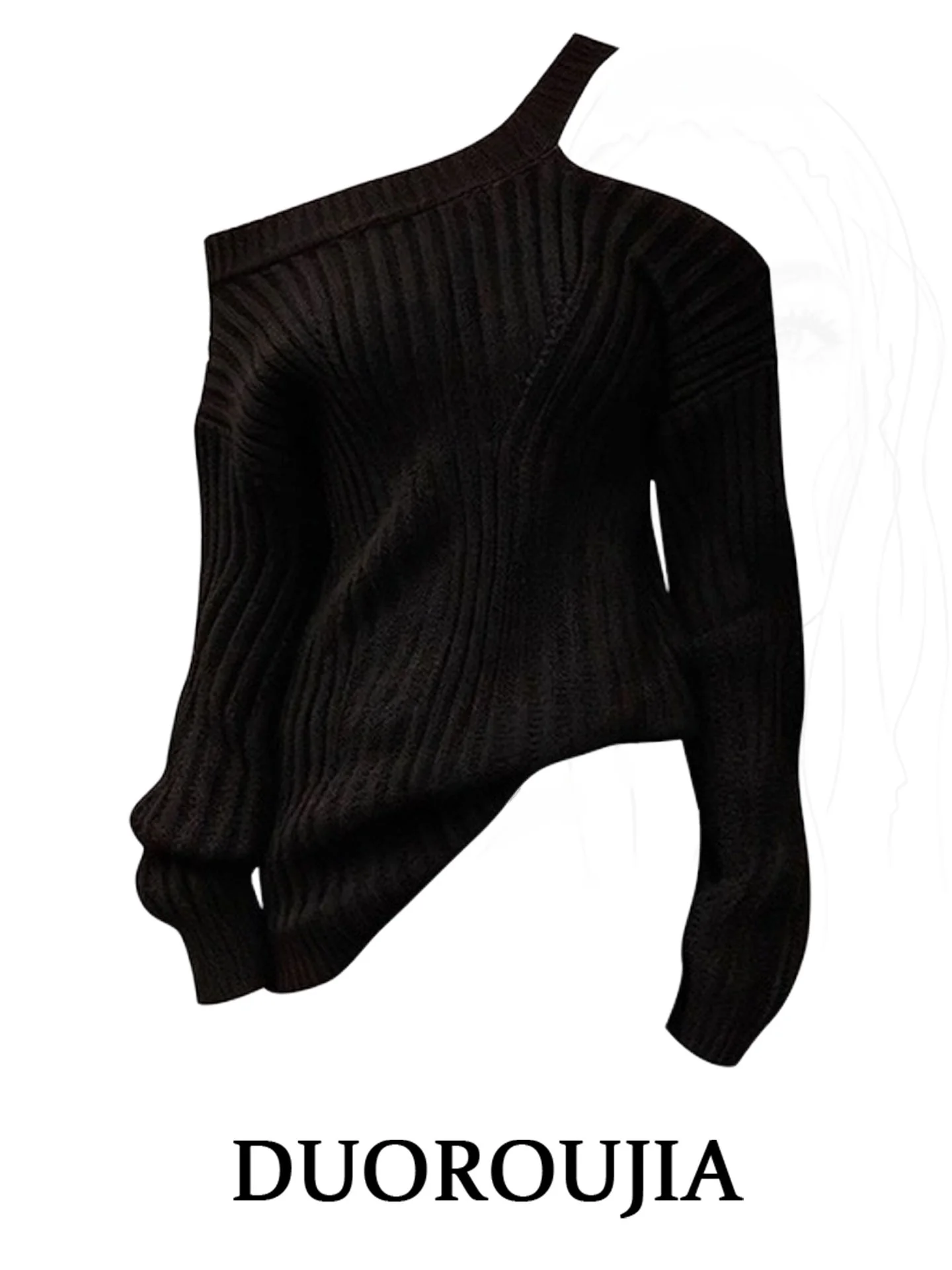 Fashionable Korean Style plus Size Knitted Sweater Women's Autumn Winter Shoulder Bared Asymmetrical Neckline Black Top
Fashionable Korean Style plus Size Knitted Sweater Women's Autumn Winter Shoulder Bared Asymmetrical Neckline Black Top