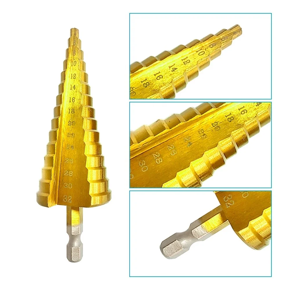 Step Drill Titanium Plated Hexagonal Shank Straight Groove 3-12/4-12/4-20mm Pagoda Drill Drilling Tool Accessory Set
Step Drill Titanium Plated Hexagonal Shank Straight Groove 3-12/4-12/4-20mm Pagoda Drill Drilling Tool Accessory Set