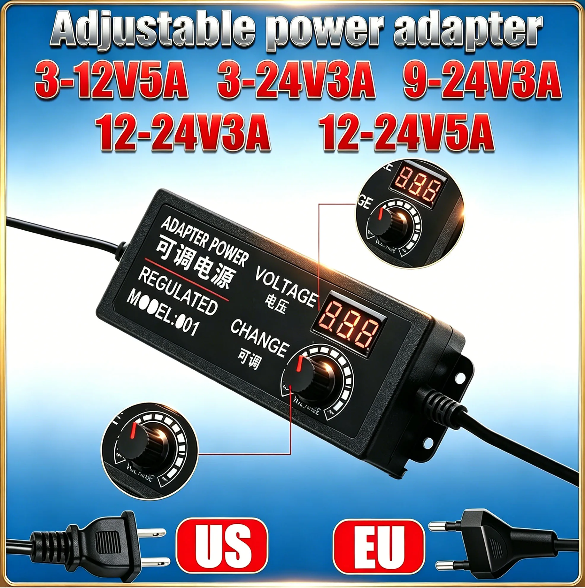 3-12V 3-24V 9-24V 12-24V 3A 5A Adjustable Power Supply Adapter Universa Adapter with Display Screen Voltage Regulated Hoverboard
3-12V 3-24V 9-24V 12-24V 3A 5A Adjustable Power Supply Adapter Universa Adapter with Display Screen Voltage Regulated Hoverboard