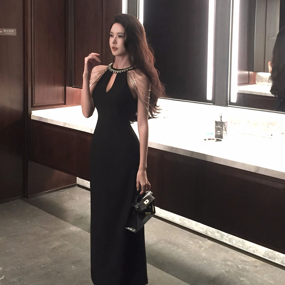 Ele Long Evening Gown with Nelace Chain Design Slimming Effect High-End Feel Ladylike Sle Polyester And Spandex
Ele Long Evening Gown with Nelace Chain Design Slimming Effect High-End Feel Ladylike Sle Polyester And Spandex