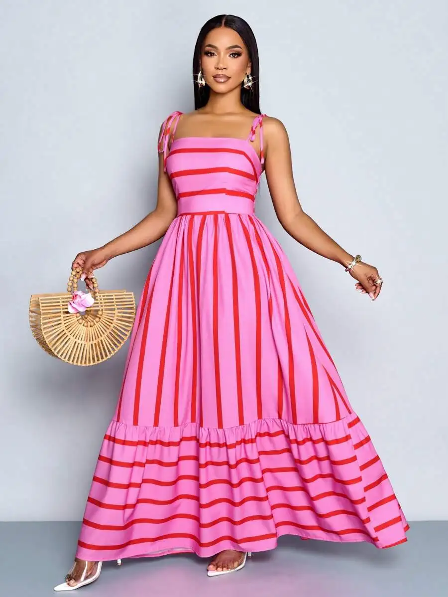 Womens Pink And Red Striped Maxi Dress With Spaghetti Straps Ruched Bust Flowy Skirt Elegant Casual Vacation Gown
Womens Pink And Red Striped Maxi Dress With Spaghetti Straps Ruched Bust Flowy Skirt Elegant Casual Vacation Gown